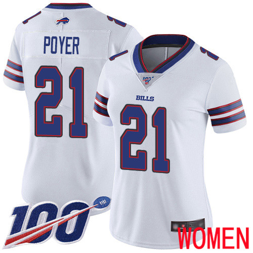 Women Buffalo Bills #21 Jordan Poyer White Vapor Untouchable Limited Player 100th Season NFL Jersey->women nfl jersey->Women Jersey